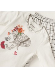 Juniors Printed Round Neck T-shirt and Pyjama Set