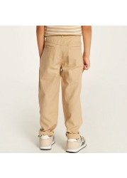 Juniors Solid Mid-Rise Pants with Button Closure and Pockets