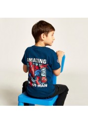 Spider-Man Print Crew Neck T-shirt with Short Sleeves