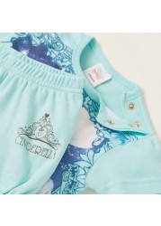 Disney Princess Print Round Neck T-shirt and Shorts Set