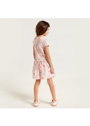 All-Over Hello Kitty Printed Tiered Dress with Short Sleeves