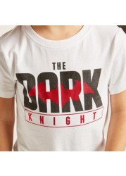 Dark Knight Print Round Neck T-shirt with Short Sleeves