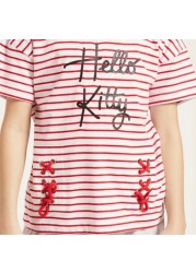 Sanrio Hello Kitty Embellished Round Neck T-shirt with Short Sleeves