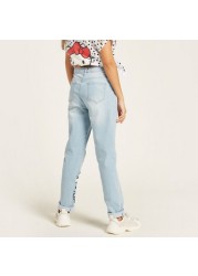 Sanrio Hello Kitty Print Denim Jeans with Button Closure