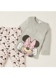 Disney Minnie Mouse Print T-shirt and All-Over Printed Pyjama Set