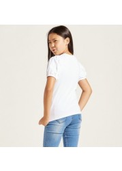 Sanrio Printed Round Neck T-shirt with Short Sleeves