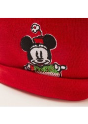 Disney Minnie Mouse Print Cap with Pom-Pom and Sequin Detail