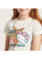 Sanrio Hello Kitty Print Crew Neck T-shirt with Short Sleeves