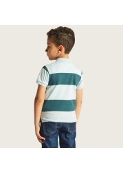 Juniors Striped Polo T-shirt with Short Sleeves and Pocket