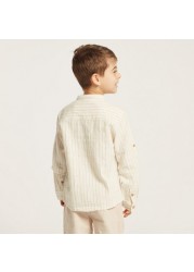 Eligo Striped Shirt with Mandarin Collar and Long Sleeves