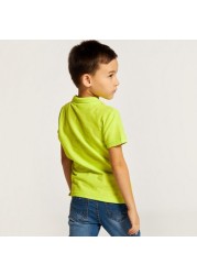 Juniors Solid Polo T-shirt with Short Sleeves and Button Closure