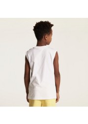 Juniors Printed Sleeveless T-shirt with Crew Neck