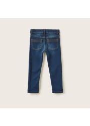 Juniors Solid Denim Pants with Pockets and Button Closure