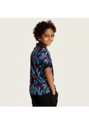 Juniors Printed Shirt with Notched Collar and Short Sleeves