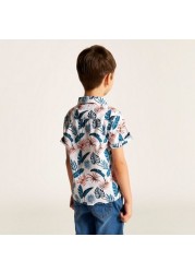 Juniors Tropical Print Shirt with Short Sleeves and Button Closure