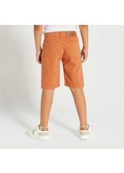 Juniors Solid Denim Shorts with Pockets and Button Closure