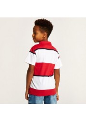 Juniors Striped Polo T-shirt with Short Sleeves and Button Closure