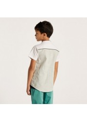 Juniors Textured Shirt with Mandarin Collar and Short Sleeves