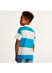 Juniors Striped Polo T-shirt with Short Sleeves and Button Closure