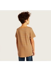 Striped Crew Neck T-shirt with Short Sleeves and Chest Pocket