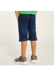 Juniors Solid Denim Shorts with Drawstring Closure and Pockets