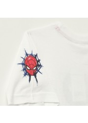 Spiderman Print T-shirt with Crew Neck and Short Sleeves