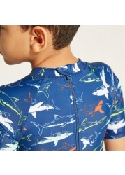 Juniors Printed Swimwear with Short Sleeves