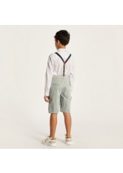 Juniors Solid Shorts with Button Closure and Suspenders
