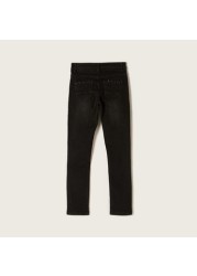 Juniors Solid Jeans with Pockets and Button Closure