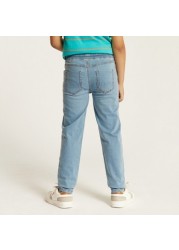 Juniors Solid Denim Jeans with Drawstring Closure and Pockets