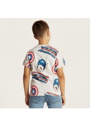 Captain America Print T-shirt with Crew Neck and Short Sleeves