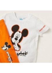 Disney Mickey Mouse Print Crew Neck T-shirt and Pyjama Set