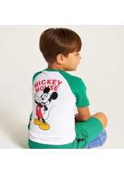 Mickey Mouse Print T-shirt with Crew Neck and Raglan Sleeves