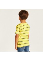 Juniors Striped Round Neck T-shirt with Short Sleeves