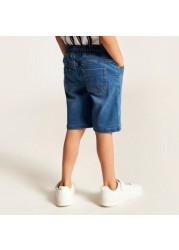 Juniors Solid Denim Shorts with Drawstring Closure and Pockets