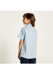 Juniors Solid Shirt with Spread Collar and Short Sleeves