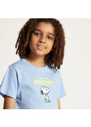 Snoopy Print T-shirt with Round Neck and Short Sleeves