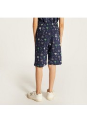 Disney Mickey Mouse Print Shorts with Drawstring Closure and Pockets