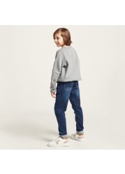 Juniors Solid Denim Jeans with Drawstring Closure and Pockets