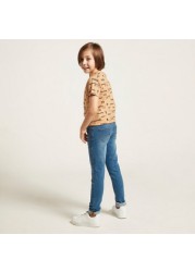 Juniors Solid Jeans with Pockets and Button Closure