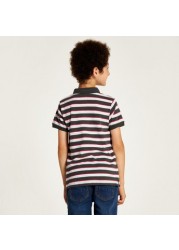 Juniors Striped Polo T-shirt with Short Sleeves and Button Closure