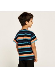 PUMA Striped Round Neck T-shirt with Short Sleeves