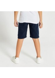 Juniors Solid Denim Shorts with Pockets and Button Closure