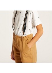 Juniors Printed Round Neck T-shirt and Shorts with Suspenders
