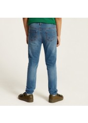 Juniors Solid Denim Jeans with Button Closure and Pockets