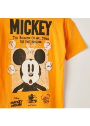 Mickey Mouse Print Round Neck T-shirt with Short Sleeves