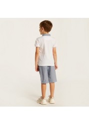 Juniors Solid Polo T-shirt and Textured Shorts Set