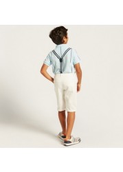 Juniors Striped Polo T-shirt and Shorts Set with Suspenders