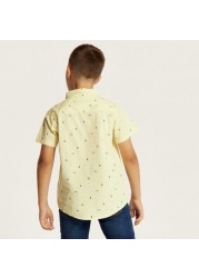 Printed Short Sleeves Shirt with Pocket and Button Closure