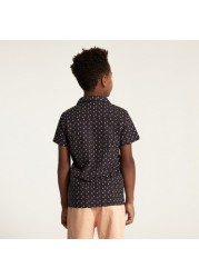 Juniors All Over Print Shirt with Short Sleeves and Button Closure